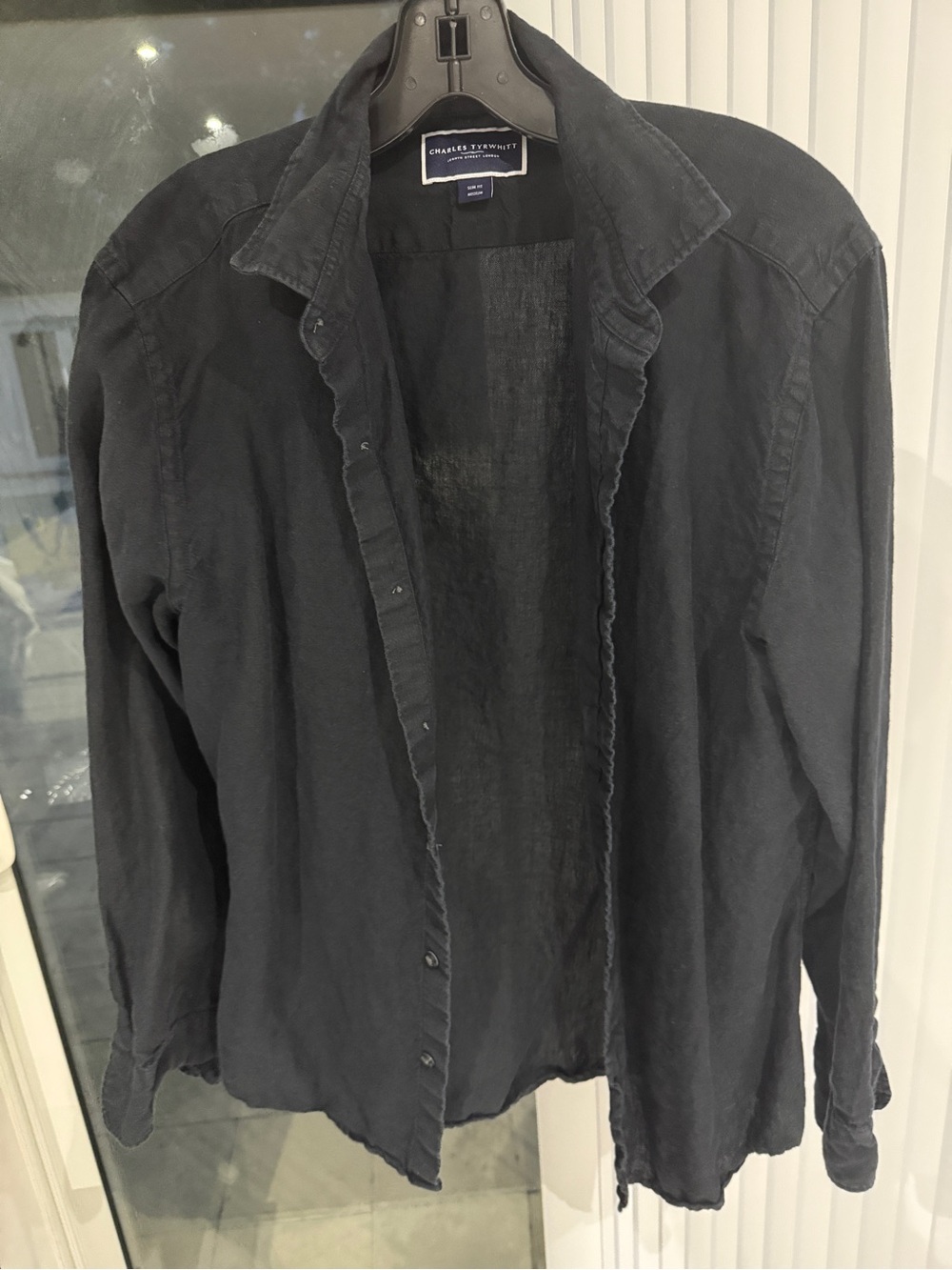 Charles Tyrwhitt Linen Black Long-Sleeve Shirt